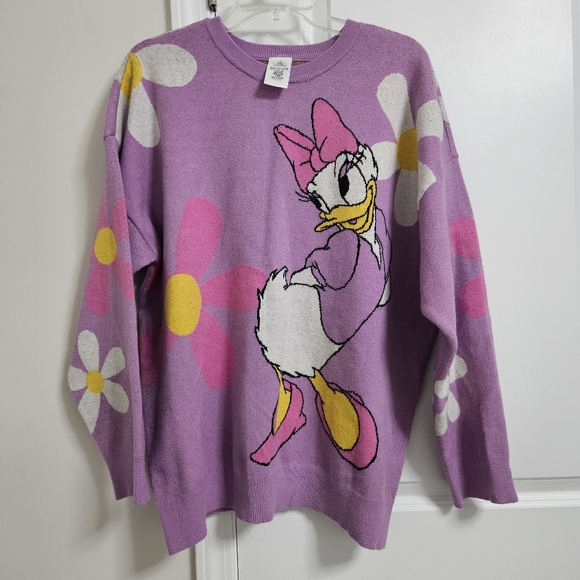 Rare Disney Park Daisy Duck Pullover Sweater Women’s XL Purple Flowers Knit EUC - Picture 1 of 8